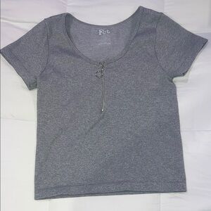 Forever 21 Gray Scoop Neck Tie Front T-Shirt